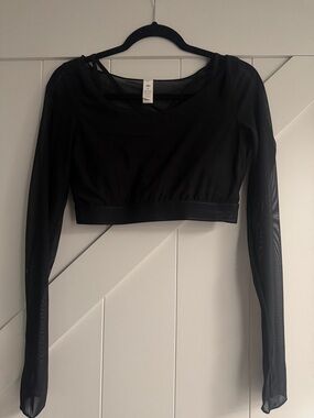 ALO Yoga Black Long-Sleeve Mesh Crop Top